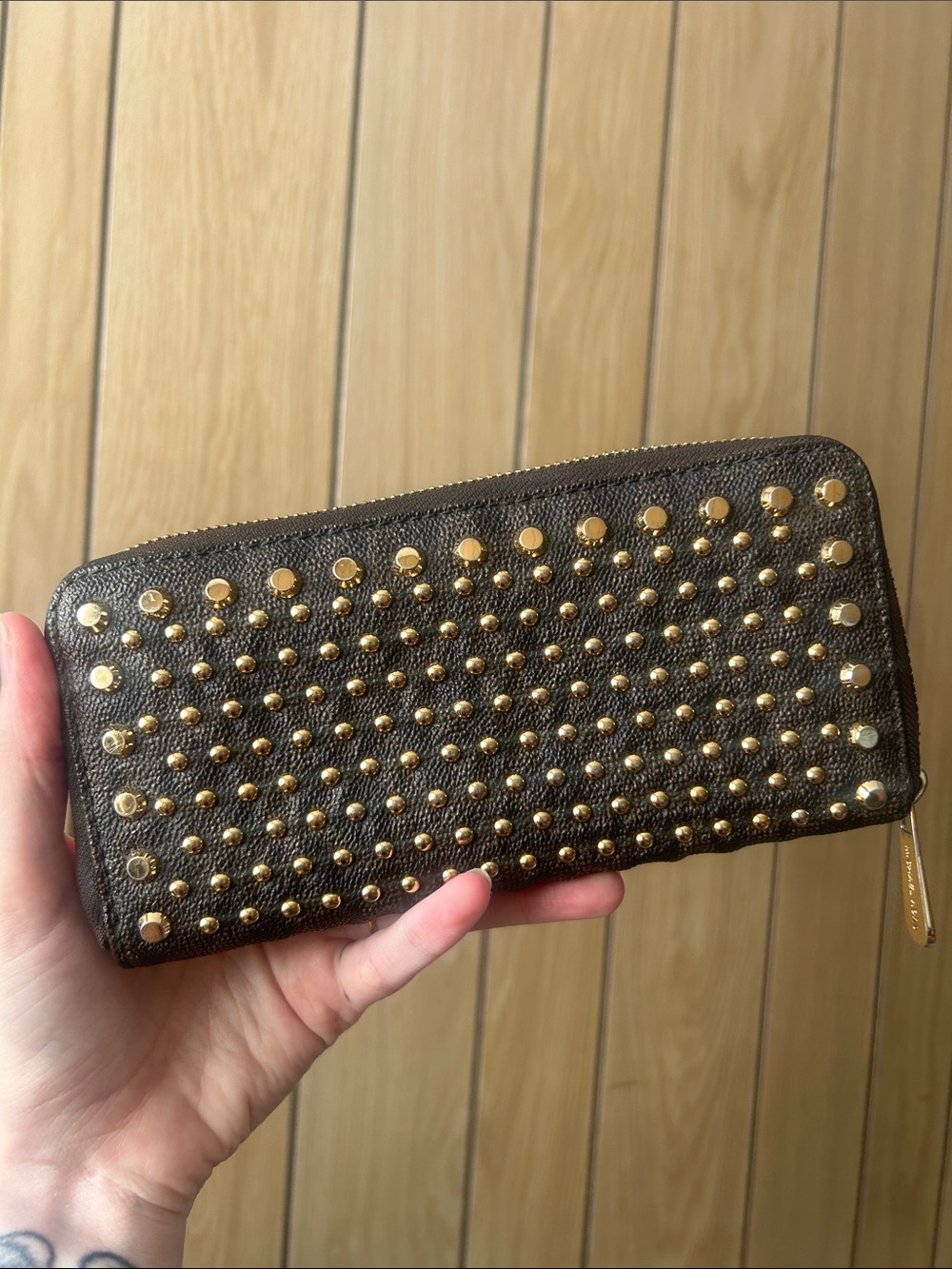 Michael Kors brown and gold studded wallet